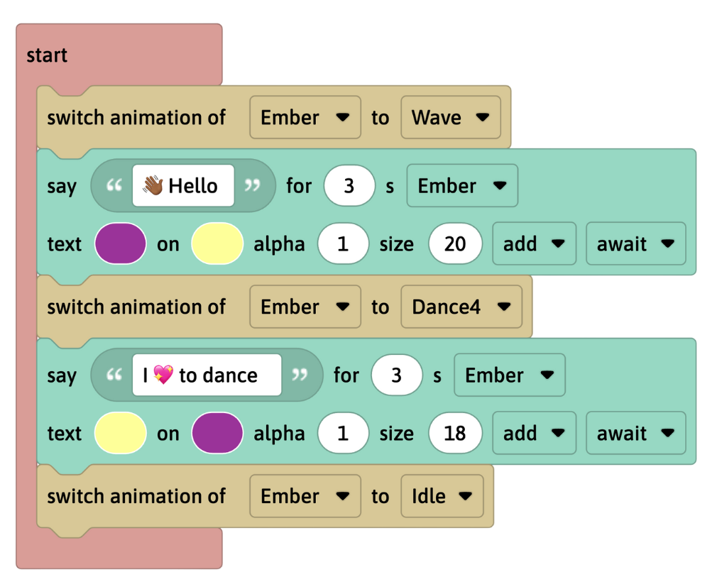 Flock XR code blocks to create an animation sequence.