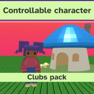 The Flock XR canvas with a character standing in idle pose next to a house