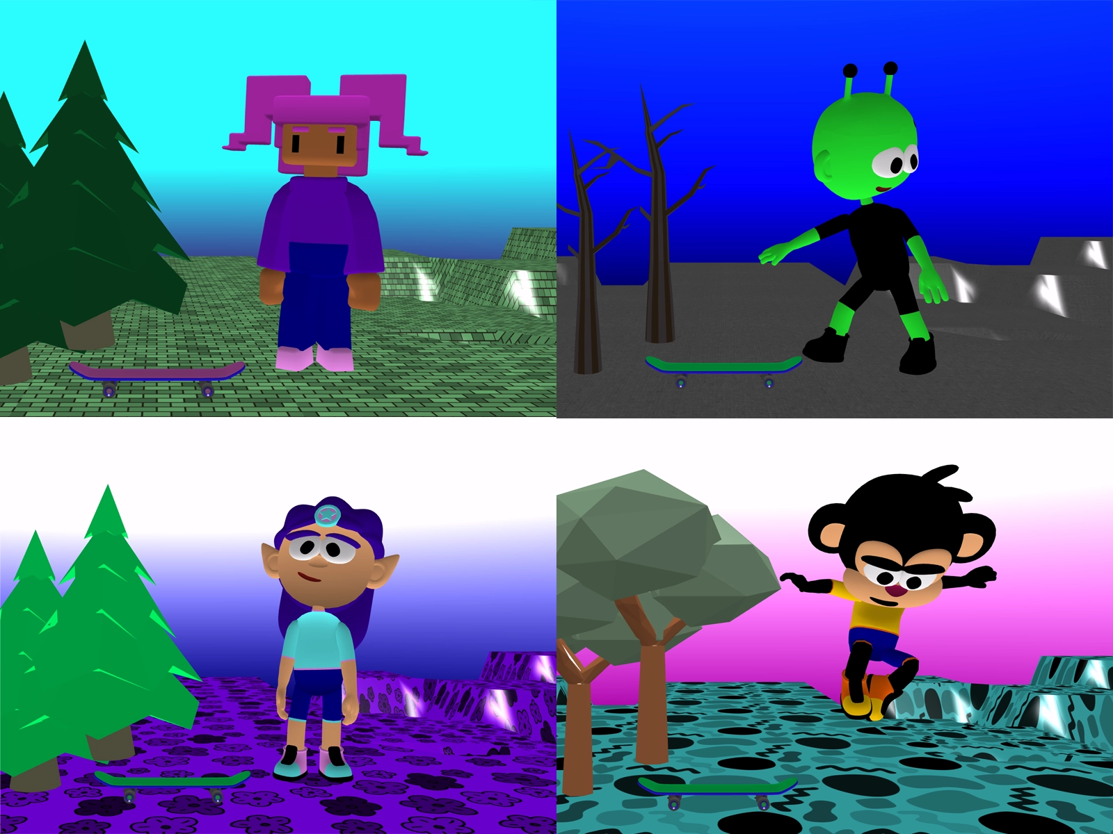 Four projects made with the same blocks Four projects with the same blocks but different outputs.