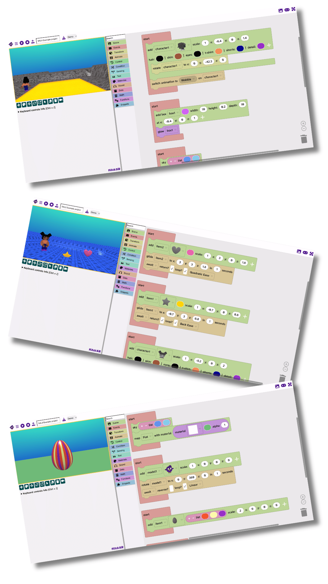 Sample project code Three example Flock XR project screenshots.